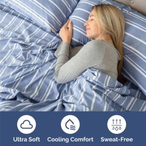 Queen 6 Piece Bed Sheet Set - Breathable & Cooling Sheets - Blue Stripes Ultra-Soft Hotel Luxury Bedding Set w/ 8-16 Inch Deep Pockets, 1 Flat & 1 Fitted Sheet & 4 Pillowcases, Wrinkle & Fade Free Visit the CGK Unlimited Store - Image 5