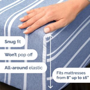 Queen 6 Piece Bed Sheet Set - Breathable & Cooling Sheets - Blue Stripes Ultra-Soft Hotel Luxury Bedding Set w/ 8-16 Inch Deep Pockets, 1 Flat & 1 Fitted Sheet & 4 Pillowcases, Wrinkle & Fade Free Visit the CGK Unlimited Store - Image 6