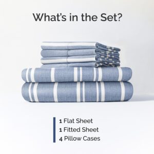 Queen 6 Piece Bed Sheet Set - Breathable & Cooling Sheets - Blue Stripes Ultra-Soft Hotel Luxury Bedding Set w/ 8-16 Inch Deep Pockets, 1 Flat & 1 Fitted Sheet & 4 Pillowcases, Wrinkle & Fade Free Visit the CGK Unlimited Store - Image 7