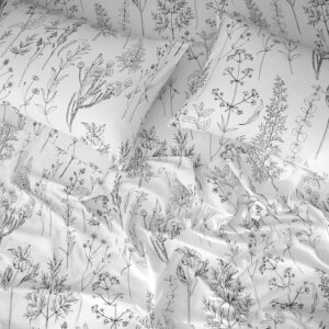 Deep Pocket Queen Sheets, Floral Patterned Black and White Cute 4pc Sheets Queen Size Bed Set 18 inch Deep, Leaf Pattern Soft Breathable Shabby Chic, Oeko-Tex Certified. 1800 Thread Count - Image 5