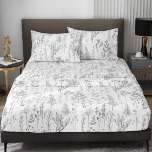 Deep Pocket Queen Sheets, Floral Patterned Black and White Cute 4pc Sheets Queen Size Bed Set 18 inch Deep, Leaf Pattern Soft Breathable Shabby Chic, Oeko-Tex Certified. 1800 Thread Count - Image 6