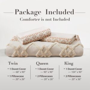 Boho King Duvet Cover Set, Beige & Terracotta, 3 Pieces Western Geometric Tufted Bedding Set, Durable Ultra Soft Microfiber, Zipper Closure & 8 Corner Ties, All Season Comfort - Image 3