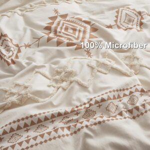 Boho King Duvet Cover Set, Beige & Terracotta, 3 Pieces Western Geometric Tufted Bedding Set, Durable Ultra Soft Microfiber, Zipper Closure & 8 Corner Ties, All Season Comfort - Image 5