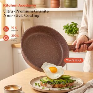 Kitchen Academy 10Pcs Induction Pots & Pans Set Non Stick, Brown Nonstick Cookware Set, Healthy Non Toxic Cooking Pans and Pots, Easy to Clean, PFOA&PFAS Free - Image 3