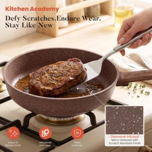 Kitchen Academy 10Pcs Induction Pots & Pans Set Non Stick, Brown Nonstick Cookware Set, Healthy Non Toxic Cooking Pans and Pots, Easy to Clean, PFOA&PFAS Free - Image 4