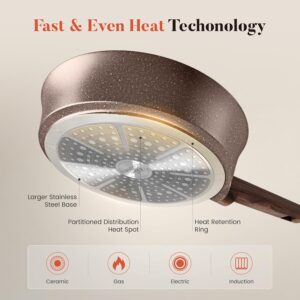 Kitchen Academy 10Pcs Induction Pots & Pans Set Non Stick, Brown Nonstick Cookware Set, Healthy Non Toxic Cooking Pans and Pots, Easy to Clean, PFOA&PFAS Free - Image 7