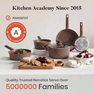 Kitchen Academy 10Pcs Induction Pots & Pans Set Non Stick, Brown Nonstick Cookware Set, Healthy Non Toxic Cooking Pans and Pots, Easy to Clean, PFOA&PFAS Free - Image 8