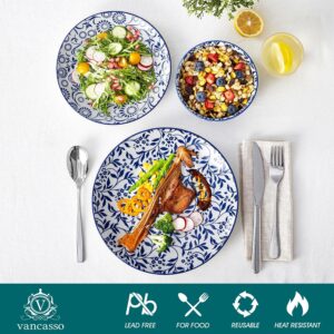 vancasso SELENE Plates and Bowls Set for 4, 12 Pieces Dinnerware Sets, Mircowave and Dishwasher Safe Dishes Set, Porcelain Blue Dinnerware - Image 5