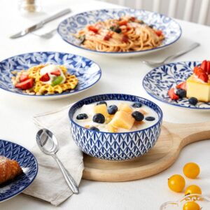 vancasso SELENE Plates and Bowls Set for 4, 12 Pieces Dinnerware Sets, Mircowave and Dishwasher Safe Dishes Set, Porcelain Blue Dinnerware - Image 6