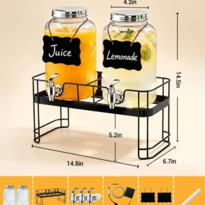 Drink Dispensers for Parties, 2 Pack 1 Gallon Glass Jars with LED Stand 3 Filtered Spigots for Lemonade, Juice, Punch & Beverages, 30+ Lighting Effects, Party-Ready for Wedding, Picnic, BBQ, Buffet - Image 3