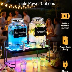 Drink Dispensers for Parties, 2 Pack 1 Gallon Glass Jars with LED Stand 3 Filtered Spigots for Lemonade, Juice, Punch & Beverages, 30+ Lighting Effects, Party-Ready for Wedding, Picnic, BBQ, Buffet - Image 5