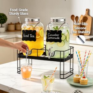 Drink Dispensers for Parties, 2 Pack 1 Gallon Glass Jars with LED Stand 3 Filtered Spigots for Lemonade, Juice, Punch & Beverages, 30+ Lighting Effects, Party-Ready for Wedding, Picnic, BBQ, Buffet - Image 6
