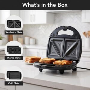 OVENTE 3 in 1 Electric Sandwich Maker, 750W Non-Stick Plates, Black GPI302B Panini Press Grill and Waffle Iron Removable Set , Perfect for Grilled Cheese, Tuna Melts, Burgers, Steaks and Snacks - Image 8