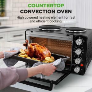 NutriChef 30 Quart Kitchen Convection Oven & 2 Burner Cooker - 1500 Watt Oven - 7 Cook Functions Rotisserie, Cook, Bake, Broil & More - Includes Baking Tray, Skewers & Handles - 19.6 x 16.0 x 13.5 IN - Image 7