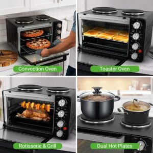 NutriChef 30 Quart Kitchen Convection Oven & 2 Burner Cooker - 1500 Watt Oven - 7 Cook Functions Rotisserie, Cook, Bake, Broil & More - Includes Baking Tray, Skewers & Handles - 19.6 x 16.0 x 13.5 IN - Image 5