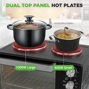 NutriChef 30 Quart Kitchen Convection Oven & 2 Burner Cooker - 1500 Watt Oven - 7 Cook Functions Rotisserie, Cook, Bake, Broil & More - Includes Baking Tray, Skewers & Handles - 19.6 x 16.0 x 13.5 IN - Image 4