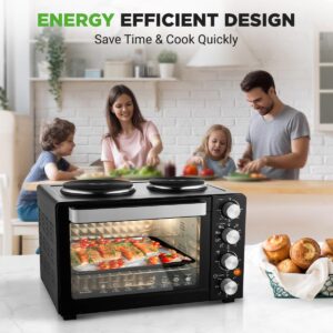 NutriChef 30 Quart Kitchen Convection Oven & 2 Burner Cooker - 1500 Watt Oven - 7 Cook Functions Rotisserie, Cook, Bake, Broil & More - Includes Baking Tray, Skewers & Handles - 19.6 x 16.0 x 13.5 IN - Image 3