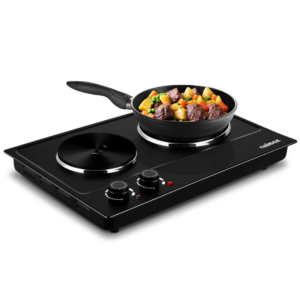 CUSIMAX Hot Plate, 1800W Electric Burner Double Hot Plate for Cooking,Black Countertop Burner with Adjustable Temperature Control, Portable Electric Cast Iron Hot Plates Cooktop, Easy to Clean - Image 1