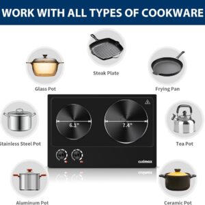 CUSIMAX Hot Plate, 1800W Electric Burner Double Hot Plate for Cooking,Black Countertop Burner with Adjustable Temperature Control, Portable Electric Cast Iron Hot Plates Cooktop, Easy to Clean - Image 3