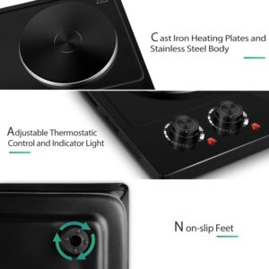 CUSIMAX Hot Plate, 1800W Electric Burner Double Hot Plate for Cooking,Black Countertop Burner with Adjustable Temperature Control, Portable Electric Cast Iron Hot Plates Cooktop, Easy to Clean - Image 4