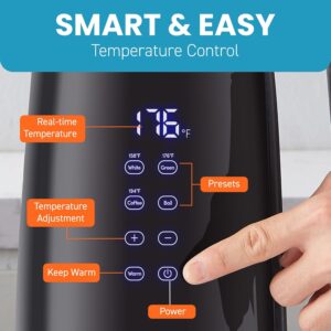 Elite Gourmet 1.7L Dual-Wall Cool-Touch Tea Kettle, Touchscreen, Black Borosilicate Glass, 304 Stainless Steel Interior, Programmed Digital Keep Warm, Auto Off & Audible Indicator - Image 2