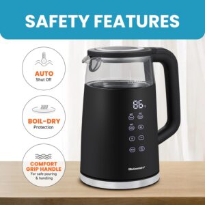 Elite Gourmet 1.7L Dual-Wall Cool-Touch Tea Kettle, Touchscreen, Black Borosilicate Glass, 304 Stainless Steel Interior, Programmed Digital Keep Warm, Auto Off & Audible Indicator - Image 3