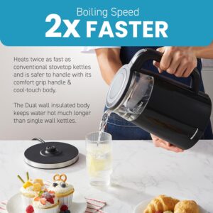 Elite Gourmet 1.7L Dual-Wall Cool-Touch Tea Kettle, Touchscreen, Black Borosilicate Glass, 304 Stainless Steel Interior, Programmed Digital Keep Warm, Auto Off & Audible Indicator - Image 4