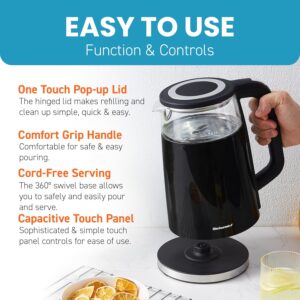 Elite Gourmet 1.7L Dual-Wall Cool-Touch Tea Kettle, Touchscreen, Black Borosilicate Glass, 304 Stainless Steel Interior, Programmed Digital Keep Warm, Auto Off & Audible Indicator - Image 5