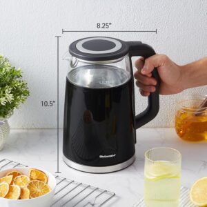 Elite Gourmet 1.7L Dual-Wall Cool-Touch Tea Kettle, Touchscreen, Black Borosilicate Glass, 304 Stainless Steel Interior, Programmed Digital Keep Warm, Auto Off & Audible Indicator - Image 6