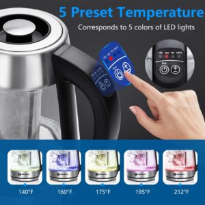 Aigostar Electric Kettle with Temperature Control and Tea Infuser 1500W, 1.7L Hot Water Kettle with Variable Temperature, Keep Warm Function, LED Indicator Light Change, Auto Shut-Off - Image 8