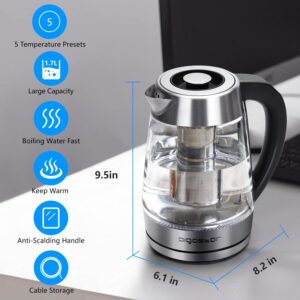 Aigostar Electric Kettle with Temperature Control and Tea Infuser 1500W, 1.7L Hot Water Kettle with Variable Temperature, Keep Warm Function, LED Indicator Light Change, Auto Shut-Off - Image 9