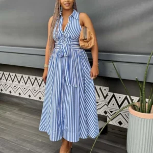 Long Dress Women Dresses A Line Vestidos Y2k Streetwear Sleeveless Turn Down Collar Elegant Splice Party Night Work 2026 Summer - Image 2