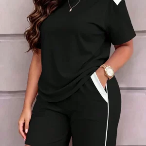 Women's casual crewneck short-sleeve top and shorts set, with pockets and slightly stretchy fabric - Image 8