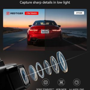 REDTIGER 4K STARVIS 2 Dashcam Front Rear, 5GHz WiFi 20MB/s, Free 128GB Card Voice Control, Touch Screen, GPS, Loop Recording, Parking Mode, Audio Recording, WDR Night Vision, Supercapacitor(F7N Touch) - Image 5