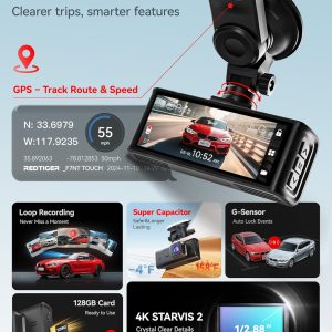 REDTIGER 4K STARVIS 2 Dashcam Front Rear, 5GHz WiFi 20MB/s, Free 128GB Card Voice Control, Touch Screen, GPS, Loop Recording, Parking Mode, Audio Recording, WDR Night Vision, Supercapacitor(F7N Touch) - Image 8