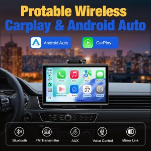 Carplay Screen for Car, 7 inch Wireless Carplay & Android Auto（Black） Portable Touchscreen car play with Mirror Link，Bluetooth，Voice Control，Map Navigation，FM Transmit，Plug-and-Play car stereo - Image 2