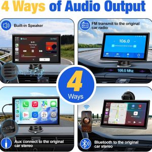 Carplay Screen for Car, 7 inch Wireless Carplay & Android Auto（Black） Portable Touchscreen car play with Mirror Link，Bluetooth，Voice Control，Map Navigation，FM Transmit，Plug-and-Play car stereo - Image 6