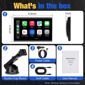 Carplay Screen for Car, 7 inch Wireless Carplay & Android Auto（Black） Portable Touchscreen car play with Mirror Link，Bluetooth，Voice Control，Map Navigation，FM Transmit，Plug-and-Play car stereo - Image 8
