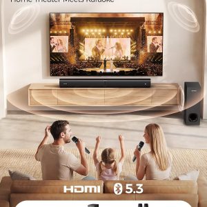 Soundbar with Subwoofer for TV, Home Theater Bluetooth 5.3 Speaker System with 2 Wireless Karaoke Mics, Surround Sound Audio with HDMI ARC, Optical, AUX, USB for Movie, Music, Family Party(Peak 260W) - Image 2