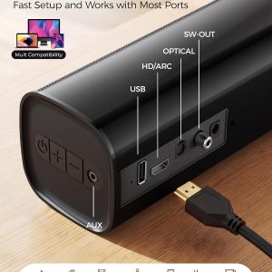 Soundbar with Subwoofer for TV, Home Theater Bluetooth 5.3 Speaker System with 2 Wireless Karaoke Mics, Surround Sound Audio with HDMI ARC, Optical, AUX, USB for Movie, Music, Family Party(Peak 260W) - Image 4