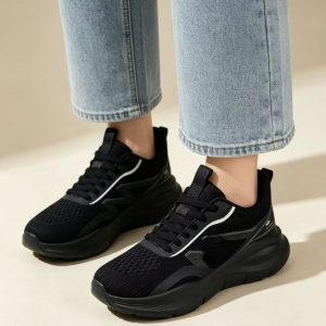 Breathable knitted running shoes lace-up lightweight platform sports shoes non-slip casual sports walking shoes - Image 3