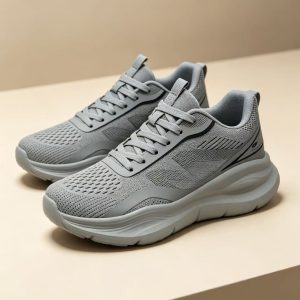 Breathable knitted running shoes lace-up lightweight platform sports shoes non-slip casual sports walking shoes - Image 4