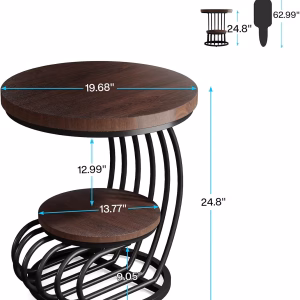 Tribesigns Round End Side Table: Side Table with 2 Tiers Storage Shelves, Vintage End Table for Living Room, Small Bedside Table Accent Table with Arc-Shaped Frame, Rustic Brown - Image 2