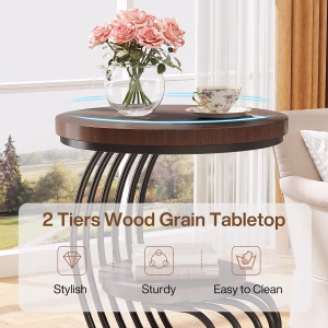 Tribesigns Round End Side Table: Side Table with 2 Tiers Storage Shelves, Vintage End Table for Living Room, Small Bedside Table Accent Table with Arc-Shaped Frame, Rustic Brown - Image 6