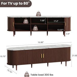 DHH 70.8 Inch Mid Century Modern TV Stand with Power Outlet for TVs up to 80 Inch, Entertainment Center with Storage and Adjustable Shelves, Media Console with Sliding Doors for Living Room(Marble) - Image 2