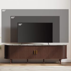 DHH 70.8 Inch Mid Century Modern TV Stand with Power Outlet for TVs up to 80 Inch, Entertainment Center with Storage and Adjustable Shelves, Media Console with Sliding Doors for Living Room(Marble) - Image 5
