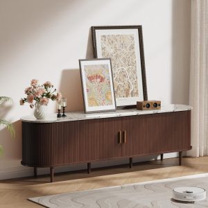 DHH 70.8 Inch Mid Century Modern TV Stand with Power Outlet for TVs up to 80 Inch, Entertainment Center with Storage and Adjustable Shelves, Media Console with Sliding Doors for Living Room(Marble) - Image 7