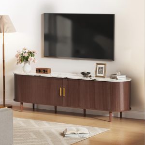 DHH 70.8 Inch Mid Century Modern TV Stand with Power Outlet for TVs up to 80 Inch, Entertainment Center with Storage and Adjustable Shelves, Media Console with Sliding Doors for Living Room(Marble) - Image 8