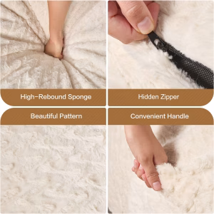Hobestluk Bean Bag Chair Large Washable Soft Living Room Adult 5Ft White No Assembly Required Memory Foam Filling Machine Washable Cover Bedroom Dorm Reading Gaming Fluffy Plush Faux Fur Fabric - Image 3