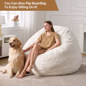 Hobestluk Bean Bag Chair Large Washable Soft Living Room Adult 5Ft White No Assembly Required Memory Foam Filling Machine Washable Cover Bedroom Dorm Reading Gaming Fluffy Plush Faux Fur Fabric - Image 4